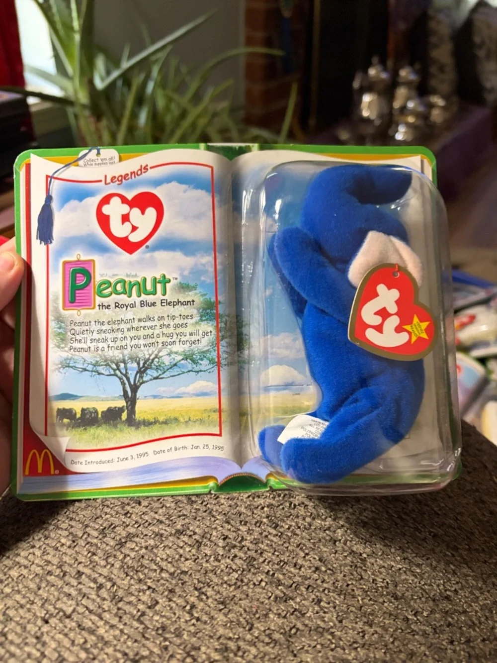 Ty Peanut Royal Blue Elephant Plush with Red Heart Tag